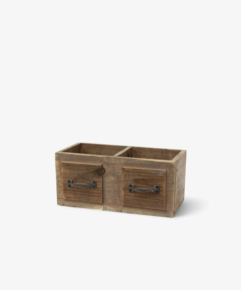 Rustic brown wooden storage organiser measuring 30cm long