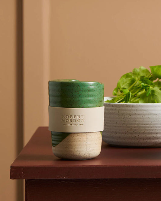 The Wanderer green 350ml reusable travel mug for coffee and tea.