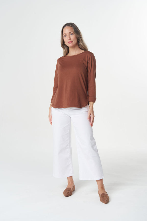 Goondiwindi Cotton Classic 3/4 Sleeve Tee in Brown Coco