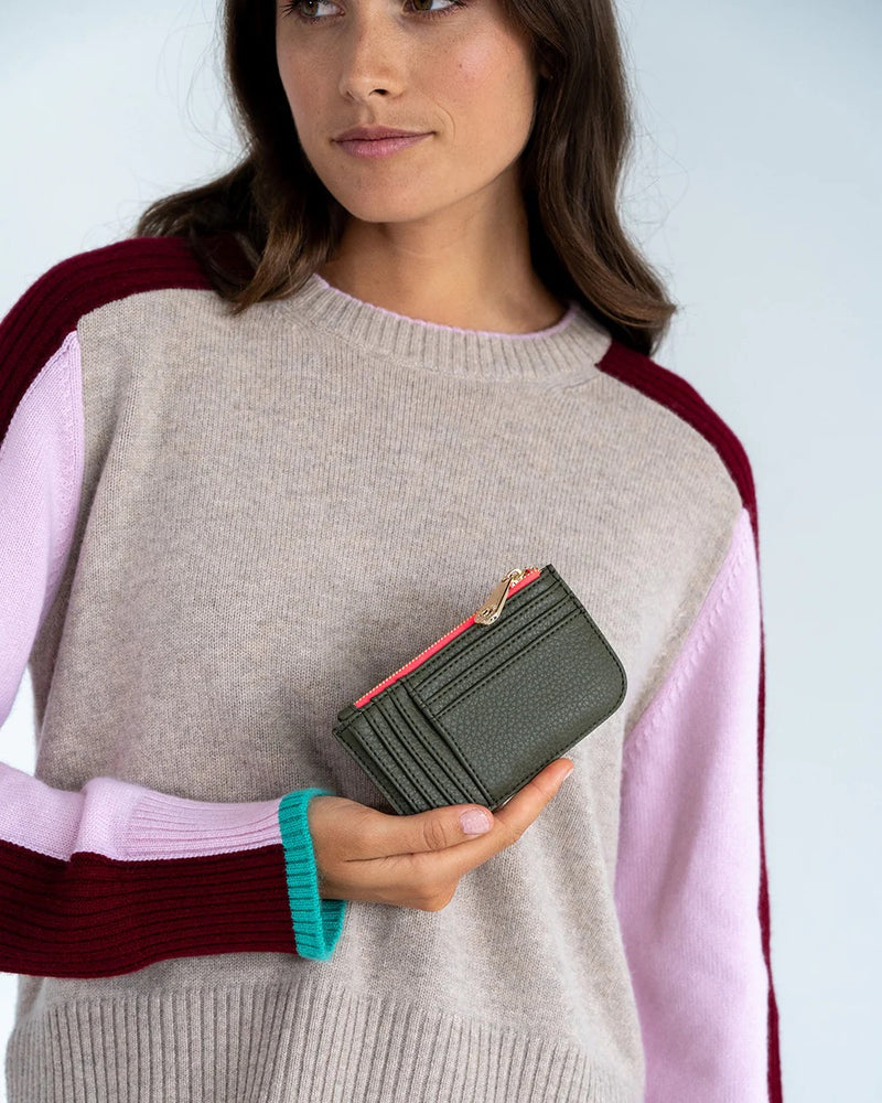 Compact Khaki women's wallet with rear-mounted card storage.