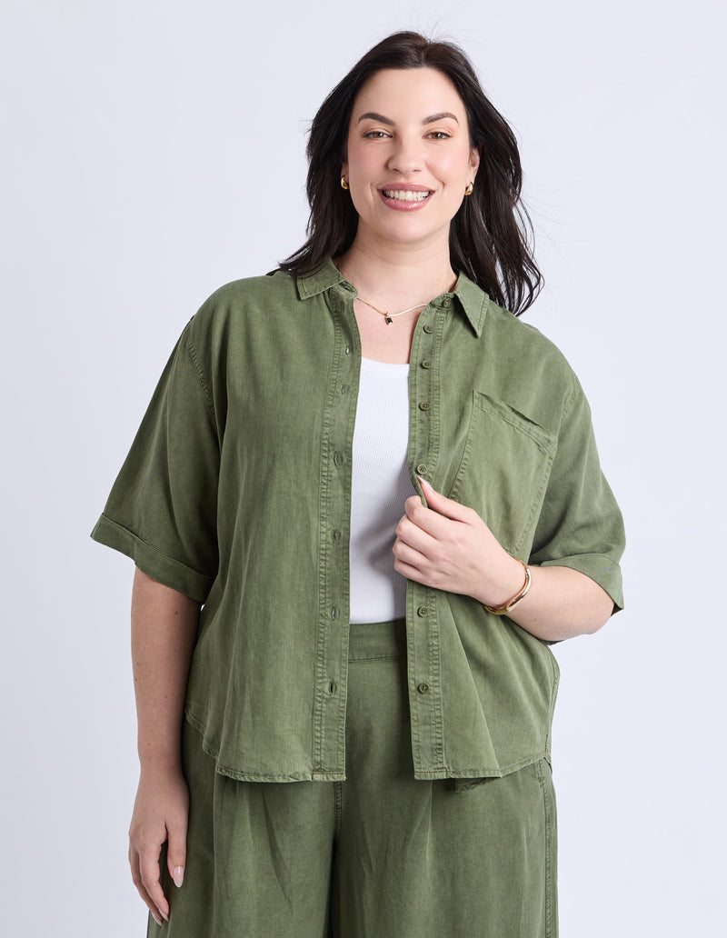 Elm Bliss Shirt in soft washed fabric, relaxed fit - open at front with white singlet