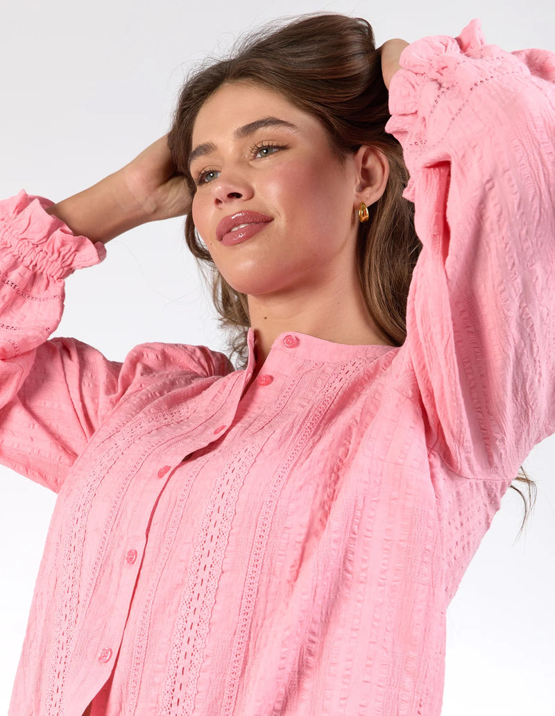 Fennel Shirt – Charm Pink | 100% Cotton Balloon Sleeve Blouse