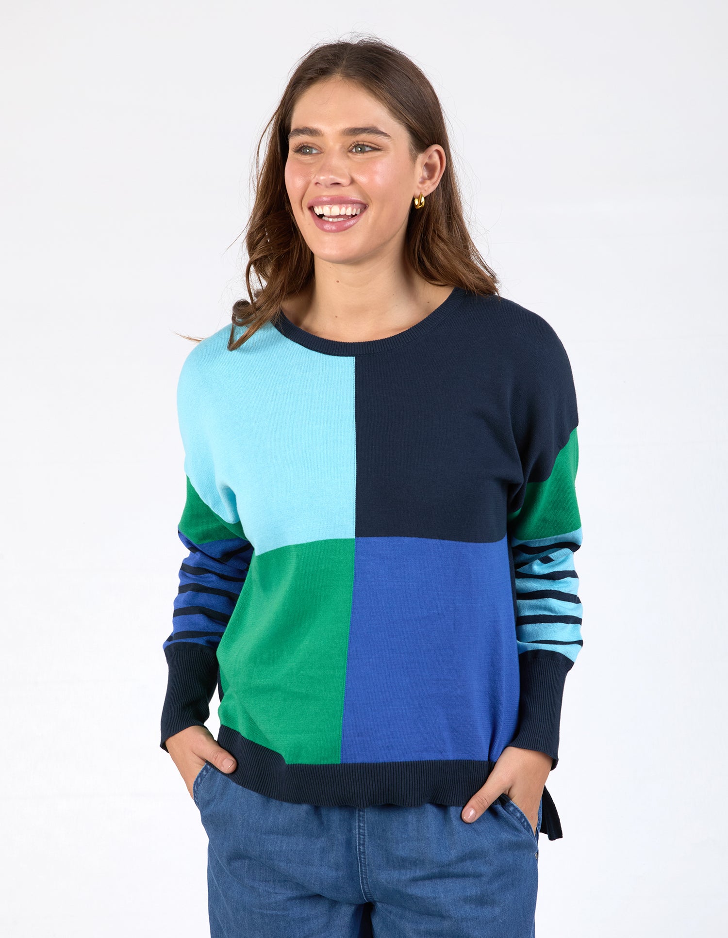 Fern Mixed Knit Green Blue Navy