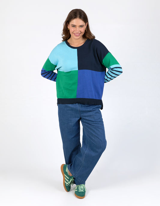 Fern Mixed Knit Green Blue Navy