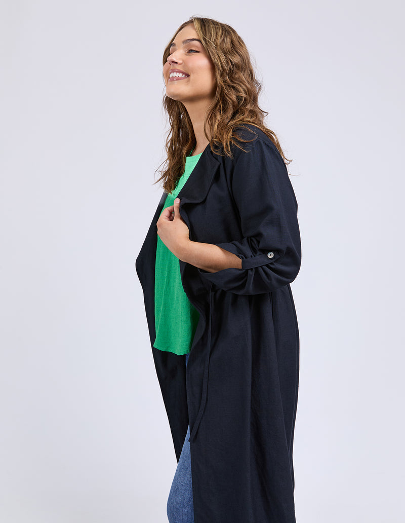 Linen Trench Coat | Navy | Relaxed Fit Lightweight Jacket