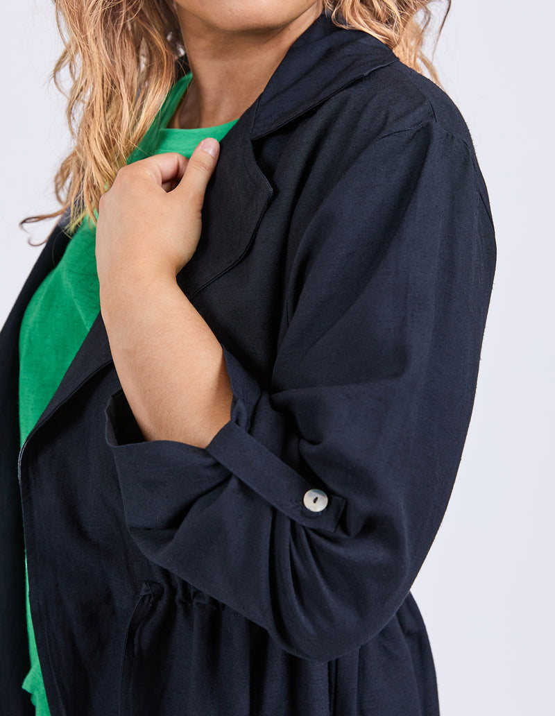 Linen Trench Coat | Navy | Relaxed Fit Lightweight Jacket