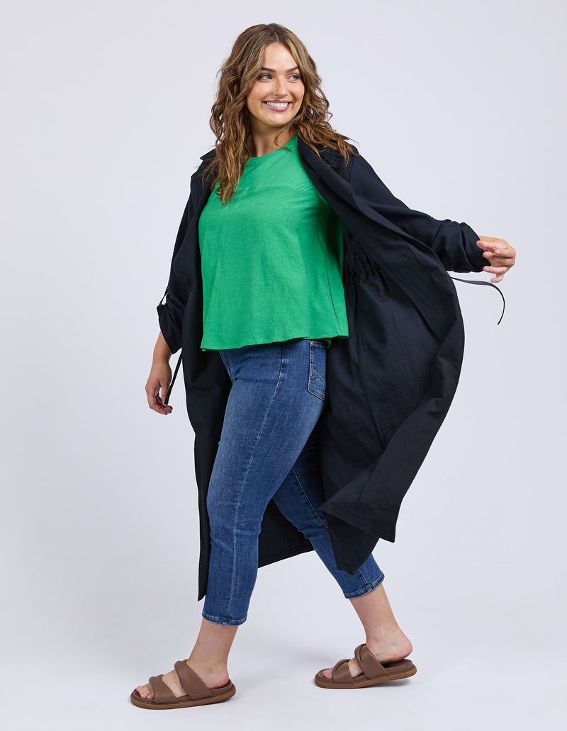 Linen Trench Coat | Navy | Relaxed Fit Lightweight Jacket