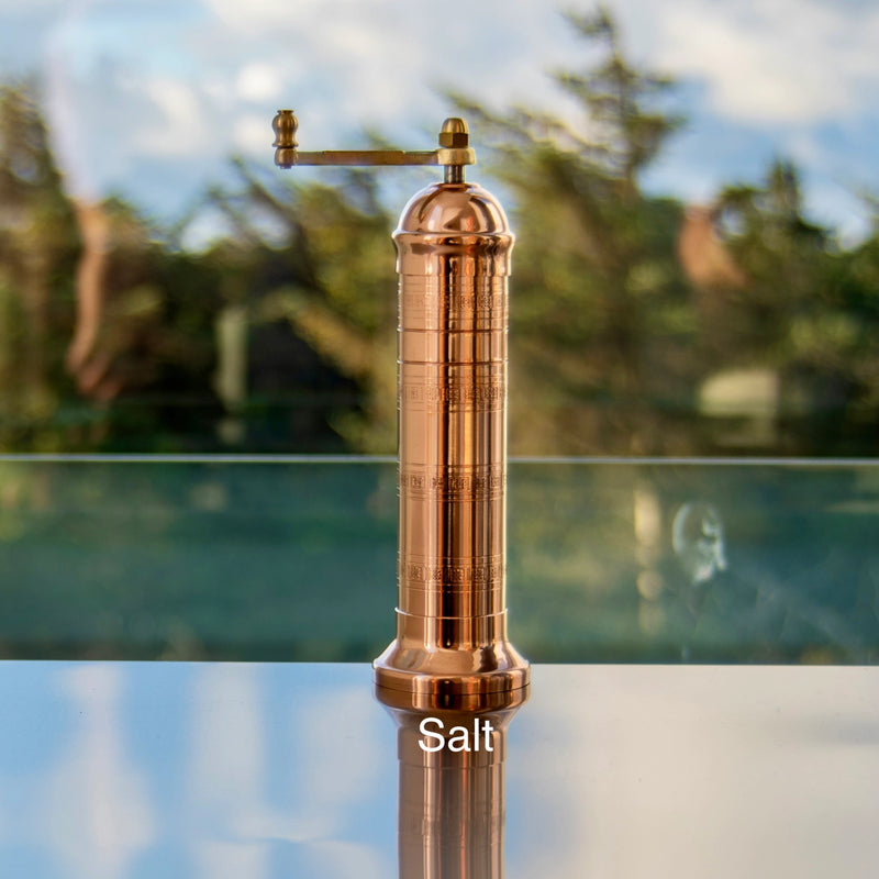 Handcrafted Greek copper salt grinder with non corrosive mechanism