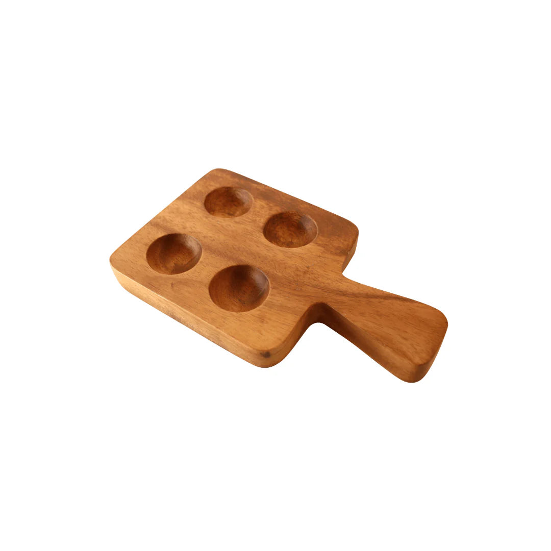 Rustic acacia timber egg serving tray for brunch and entertaining 