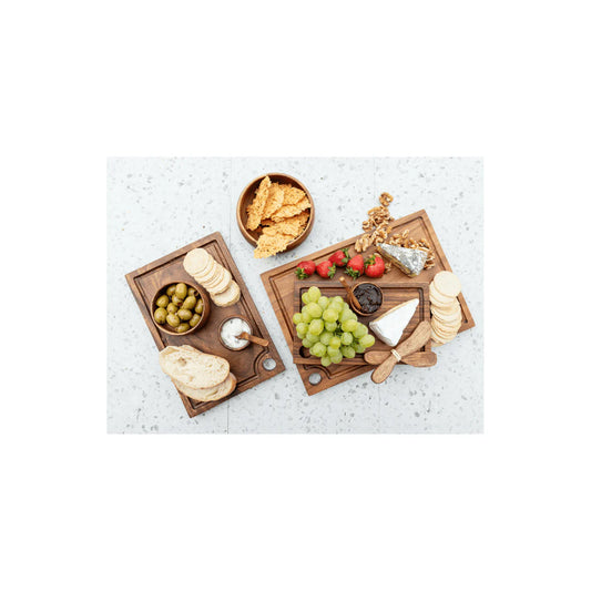 Wooden serving board with hanging hole and track for kitchen styling 