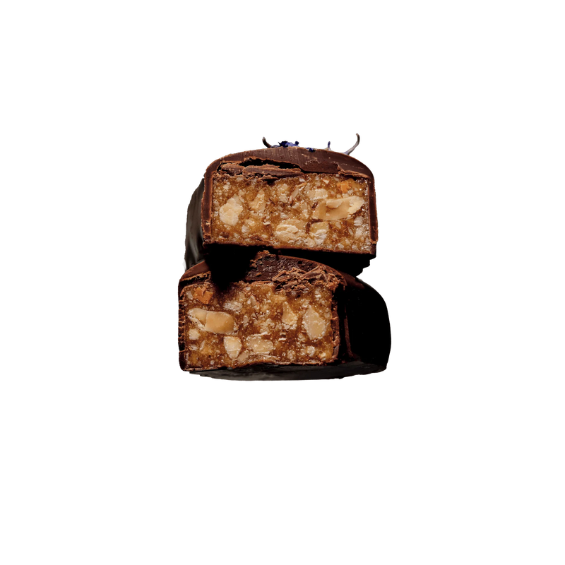 Loco Love Chocolate Almond Caramel Crunch made with organic cacao and almond butter caramel