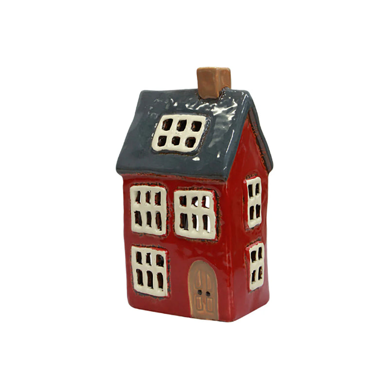 Alsace Tea Light House Navy Roof – hand-painted ceramic Christmas décor