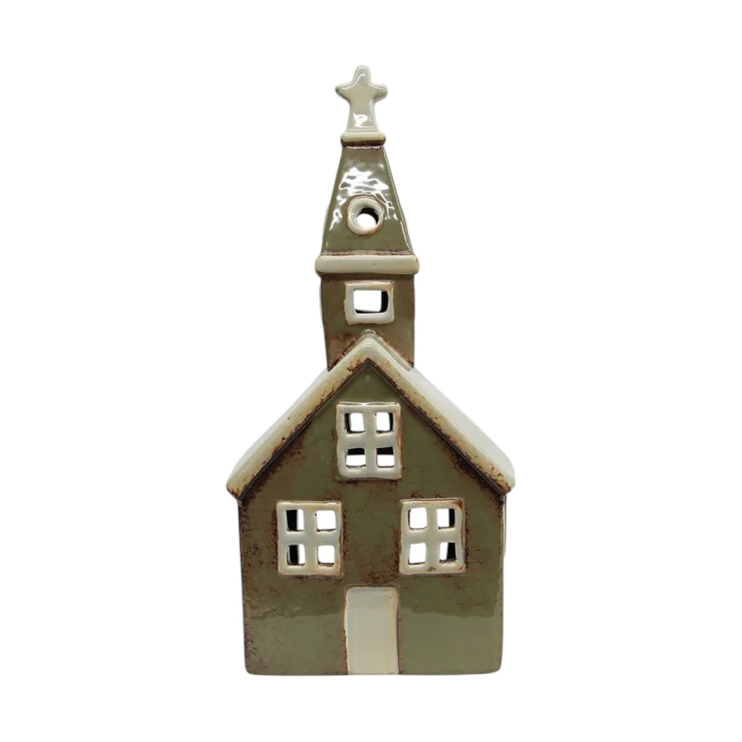 Alsace Tealight Church Olive Green 13.5cmLx13.5cmWx30.5cmH