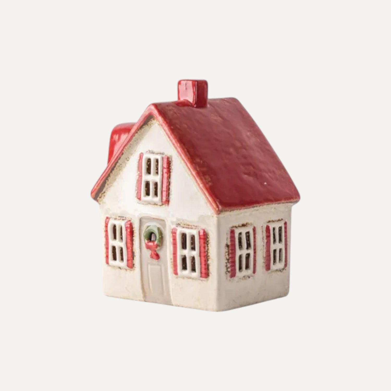 Alsace Tea Light Cottage Cream with shutters - ceramic Christmas collectable