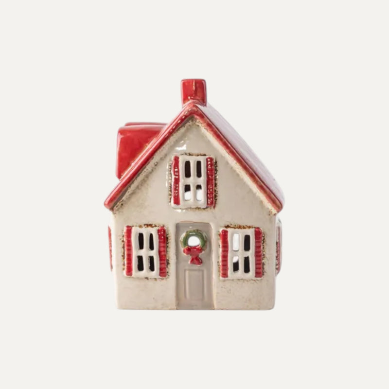 Alsace Tea Light Cottage Cream with shutters - ceramic Christmas decor