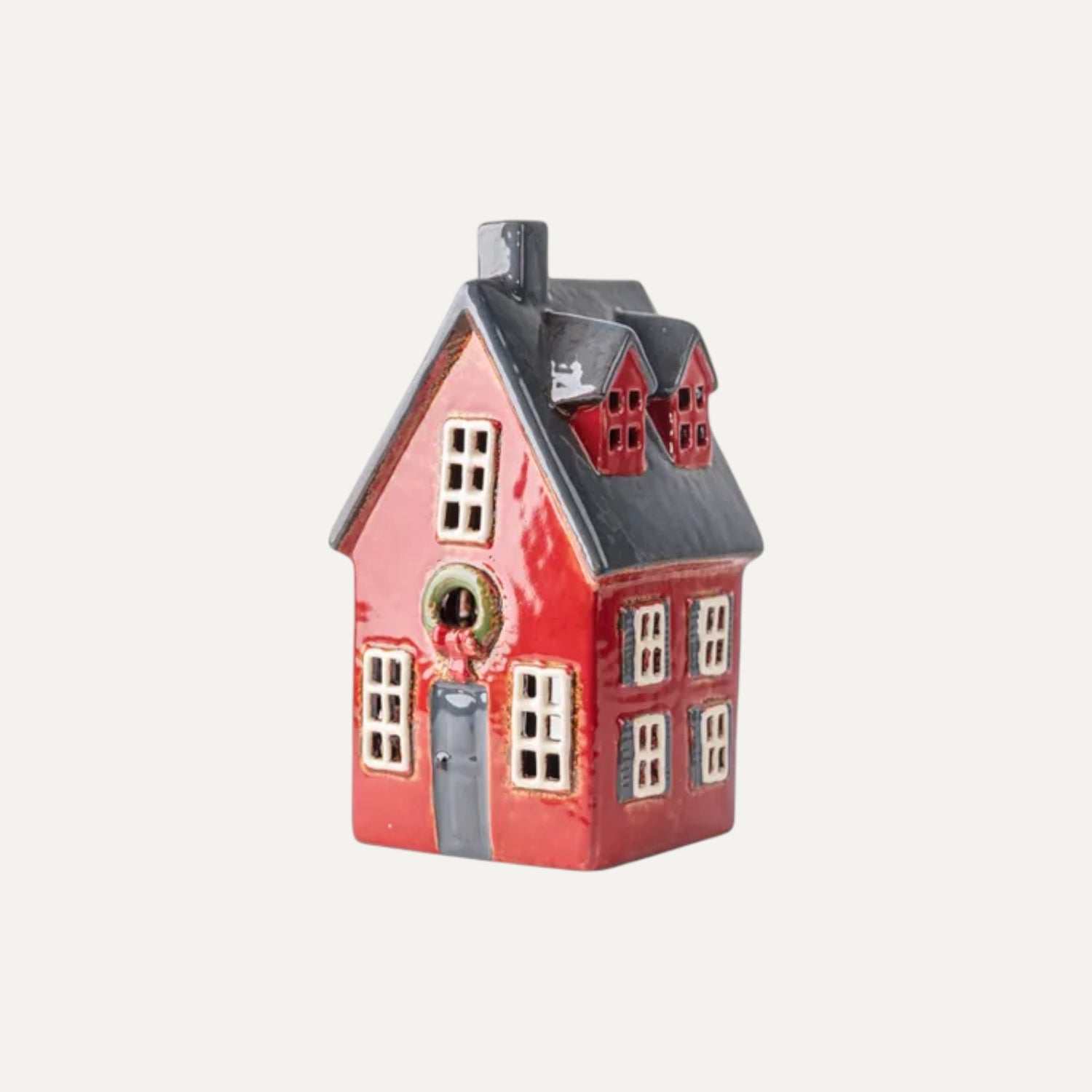 Alsace Tea Light Ceramic Cottage in Red - Christmas decor