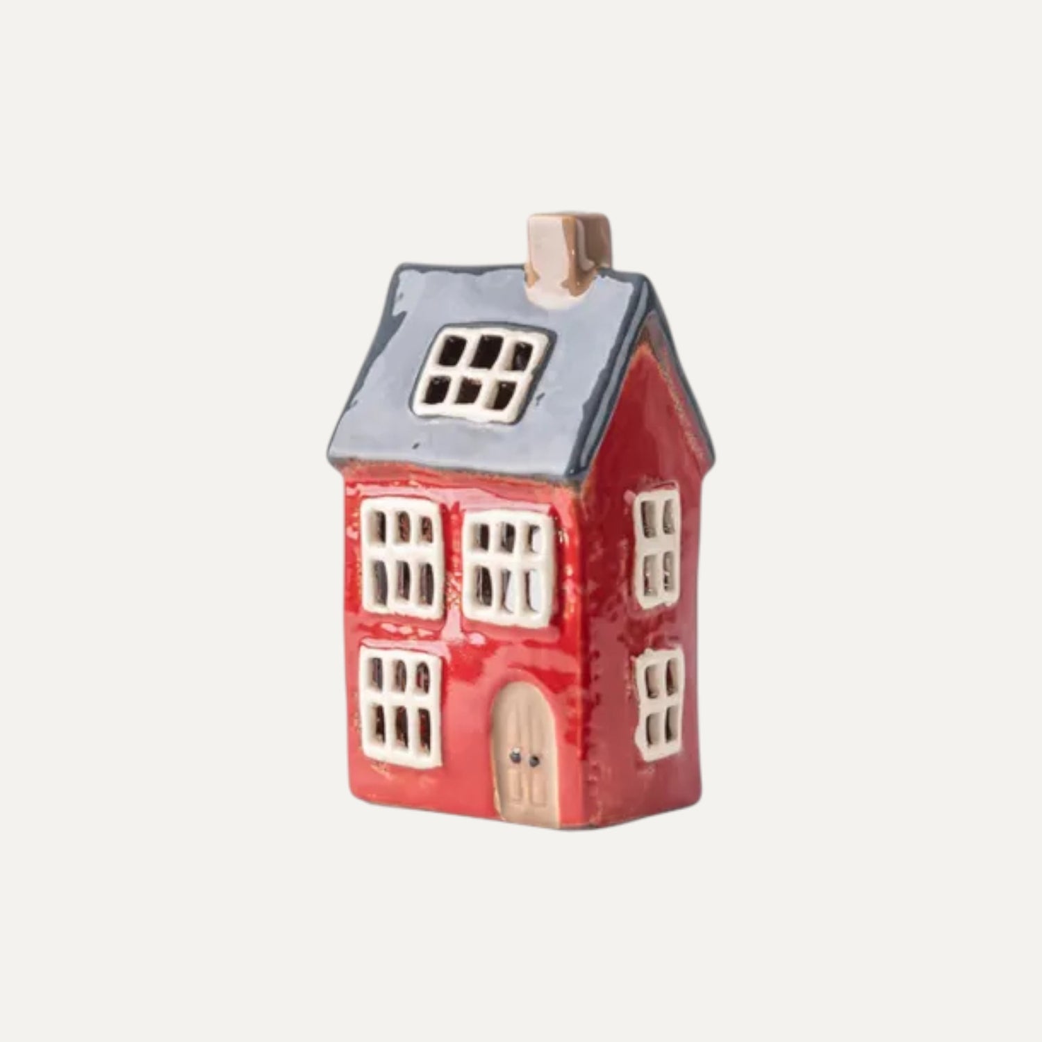 Red Alsace Tea LIght House - ceramic handpainted Christmas decor