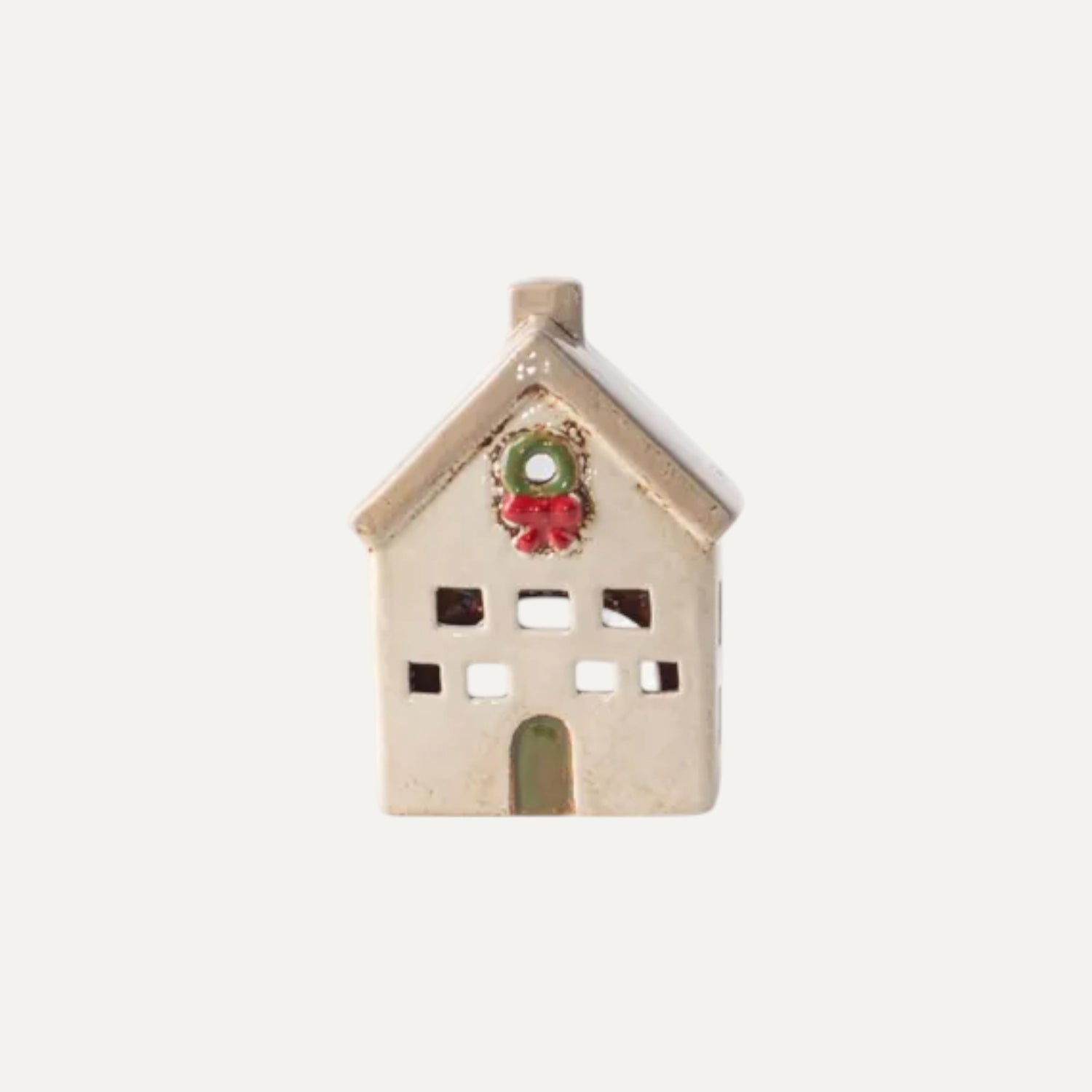 Alsace Tea Light Villa with wreath - Ceramic Christmas village decor