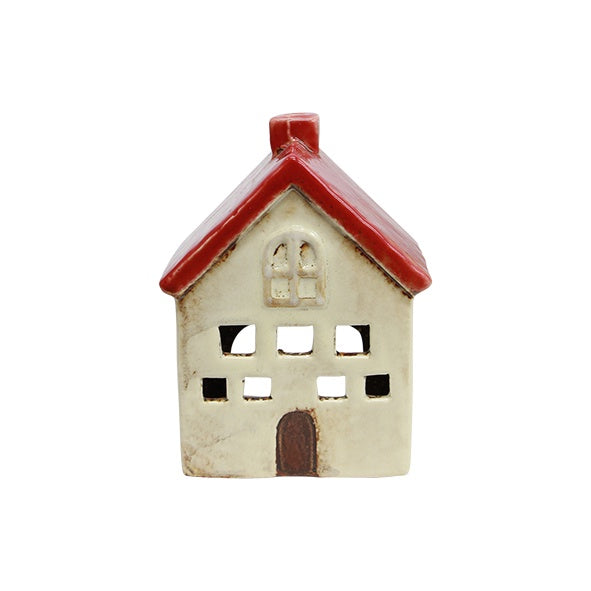 Alsace Tea Light Villa Red & White – hand-painted ceramic Christmas house décor