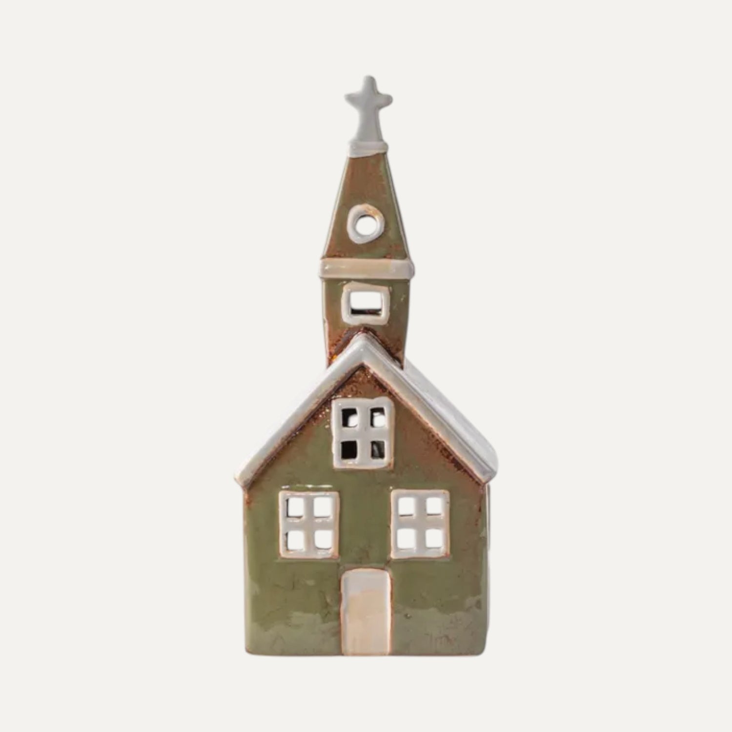 Alsace Tea Light Church in Olive Green - Ceramic Christmas decor