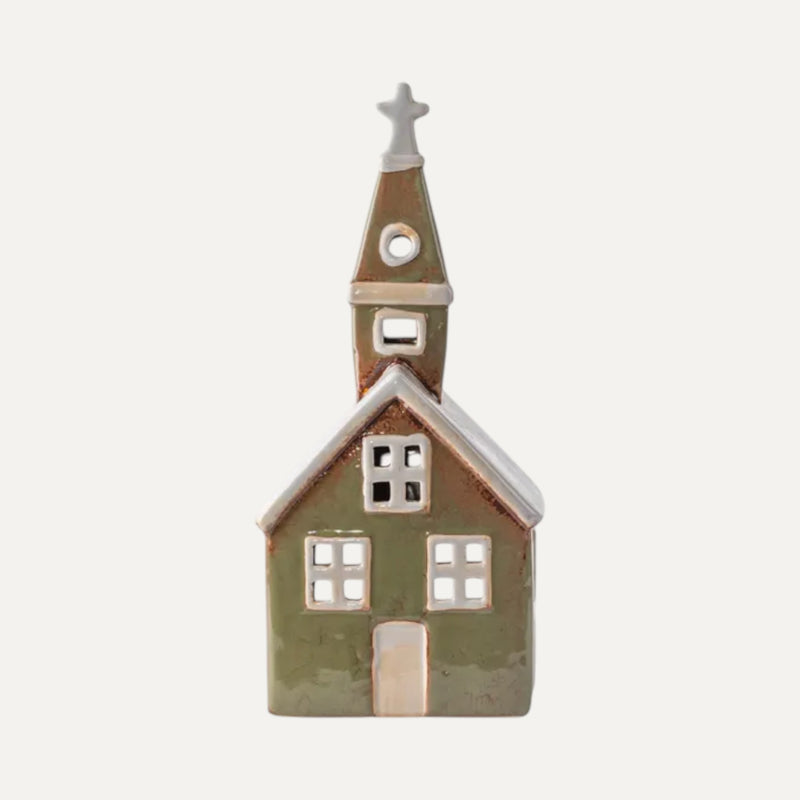 Alsace Tea Light Church in Olive Green - Ceramic Christmas decor