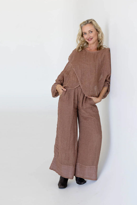 arana linen pant clay wide leg womens pants