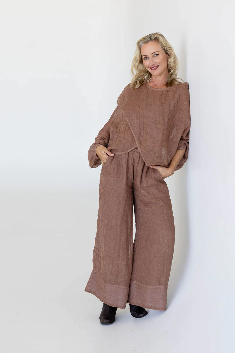 arana linen pant clay wide leg womens pants