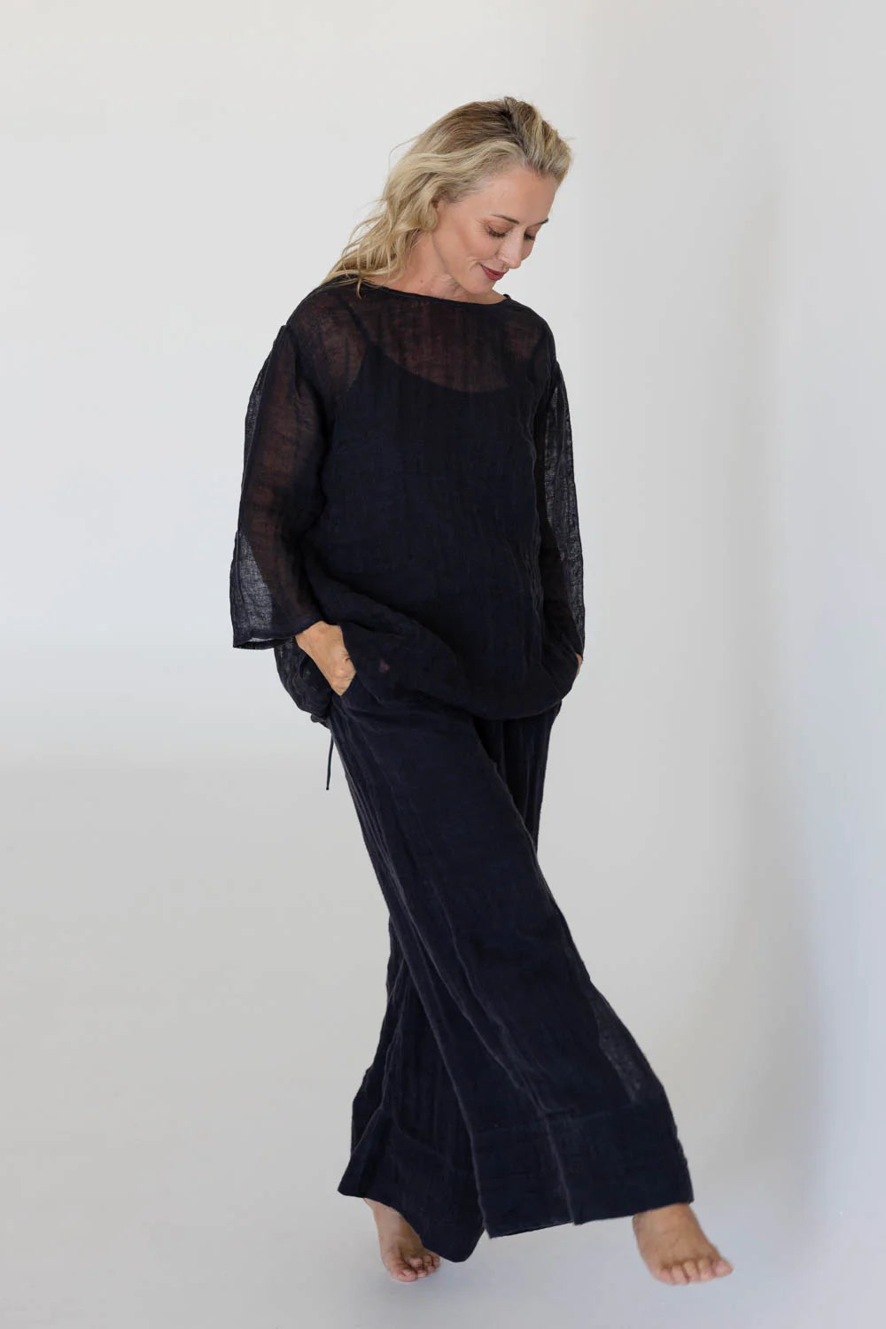 arana linen pant midnight wide leg linen pants