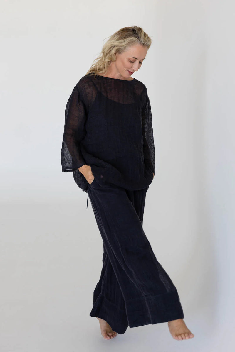 arana linen pant midnight wide leg linen pants