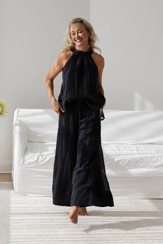 arana linen pant midnight wide leg linen pants