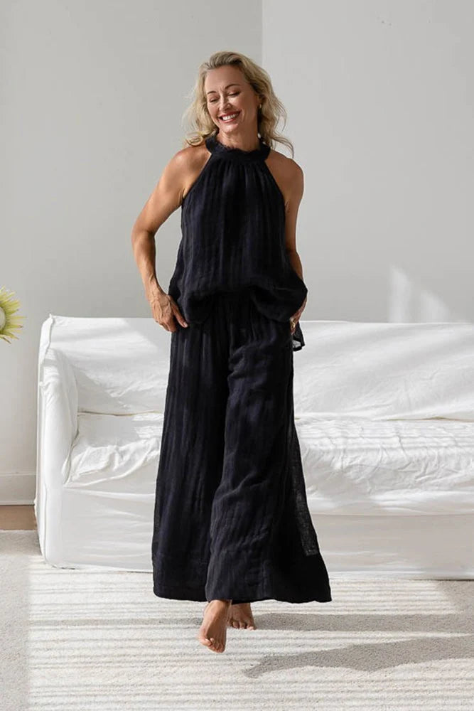 arana linen pant midnight wide leg linen pants