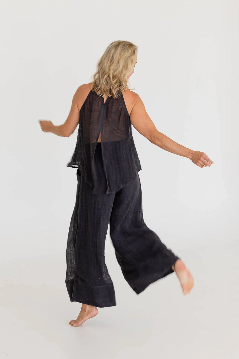women wide leg linen pants australia midnight
