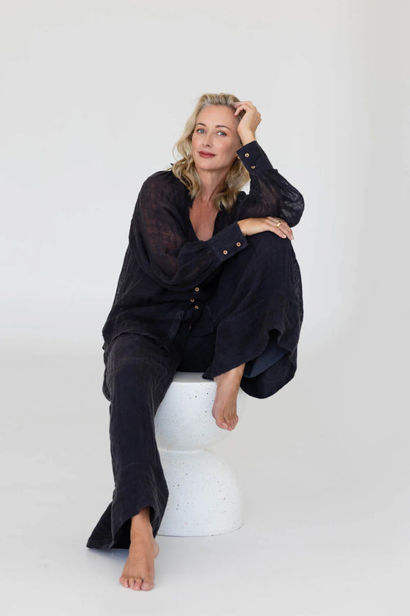 women wide leg linen pants australia midnight