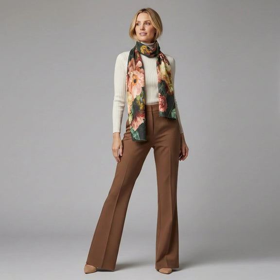 Women's floral wool scarf
