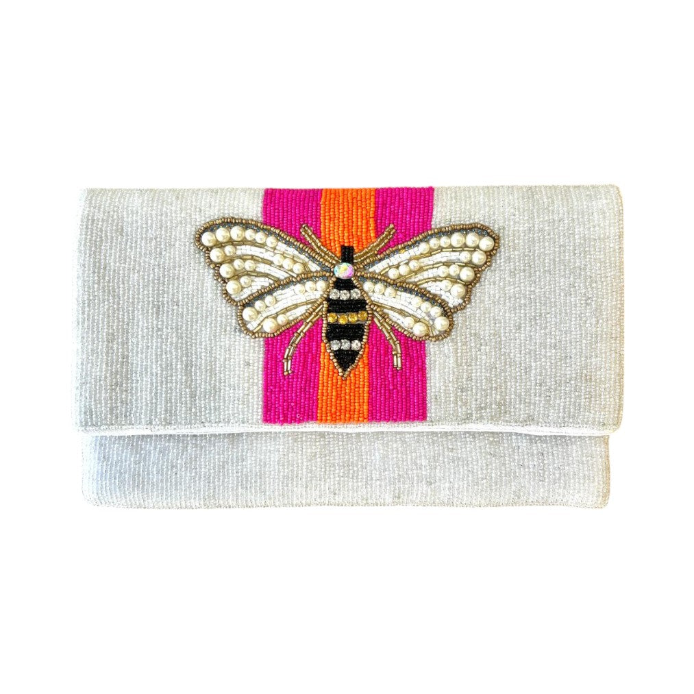 Bee Beaded Clutch Pink & Orange