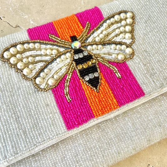 Bee Beaded Clutch Pink & Orange