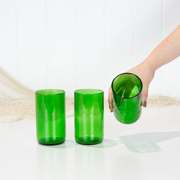 Ethical handmade green glassware Bali