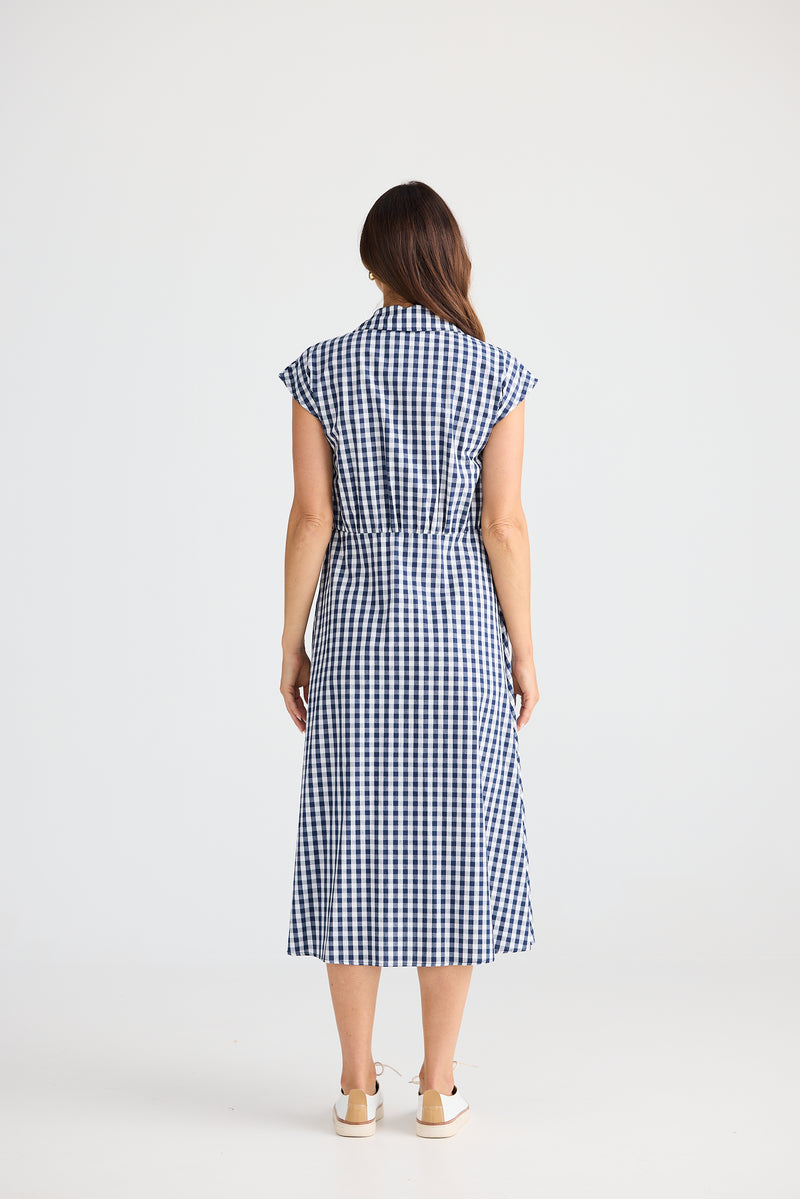 Musings Dress – Navy Gingham | 100% Cotton Midi Shirt Dress