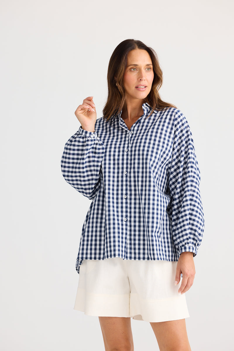 Monty Shirt – Navy Gingham | 100% Cotton Oversized Button-Up