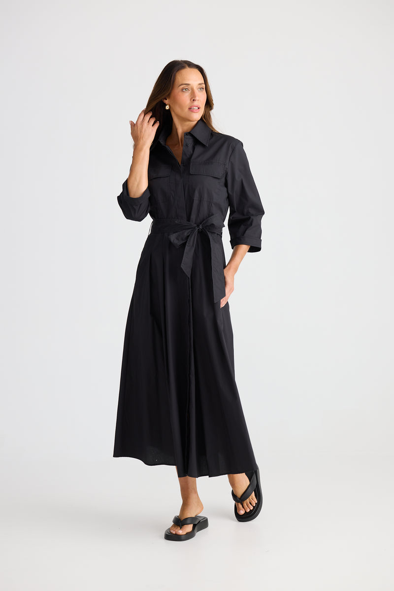 Rossellini 3/4 Sleeve Shirt Dress – Black