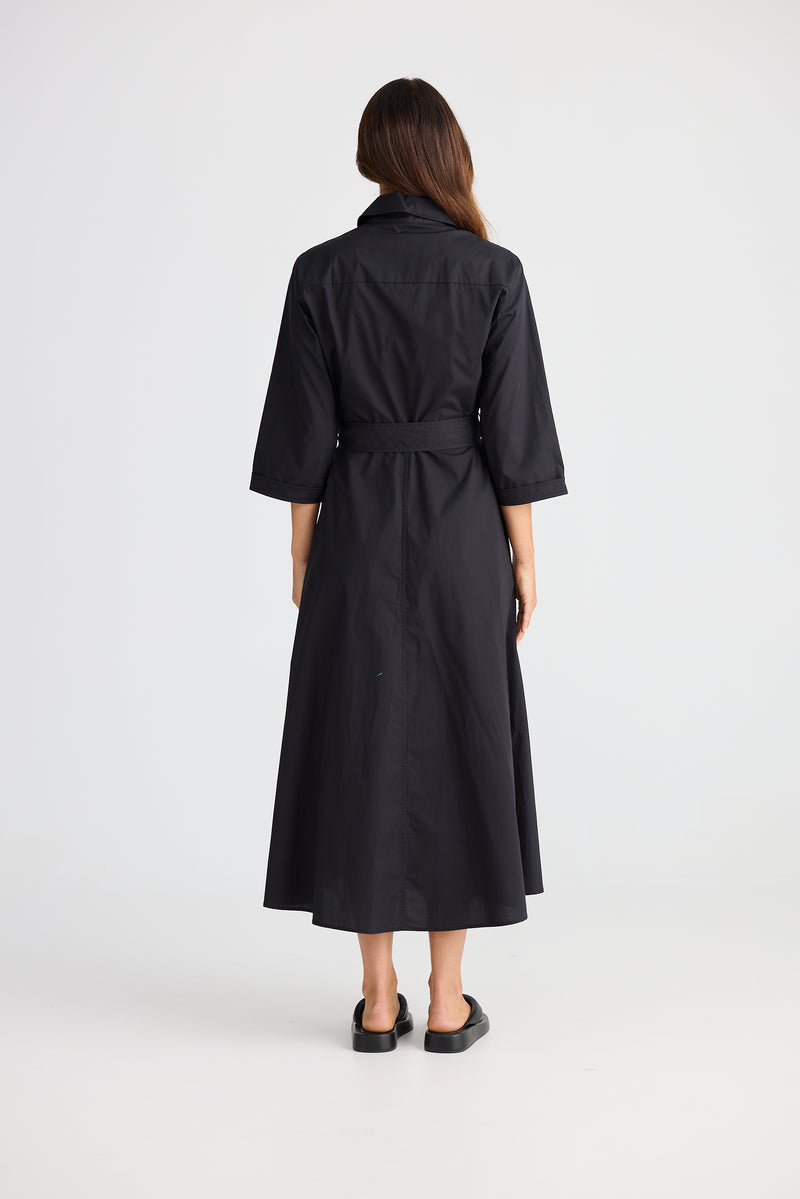 Rossellini 3/4 Sleeve Shirt Dress – Black