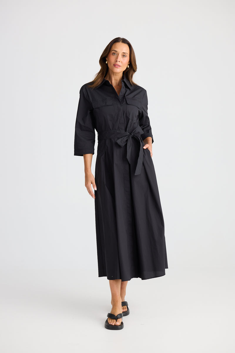 Rossellini 3/4 Sleeve Shirt Dress – Black