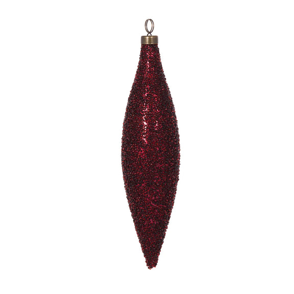 Burgundy caviar long drop Christmas ornament with textured finish – elegant hanging decoration