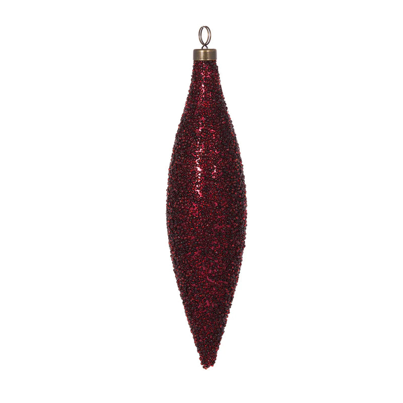 Burgundy caviar long drop Christmas ornament with textured finish – elegant hanging decoration