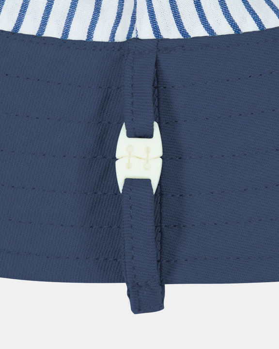 Toshi Midnight bucket hat with structured brim and safety clasp.