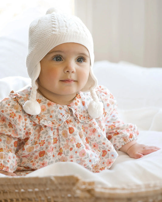 Baby wearing a Toshi baby blouse Peter Pan Rosie Posie pink floral