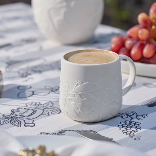 Close up of the Banksia Mug showing textured botanical pattern