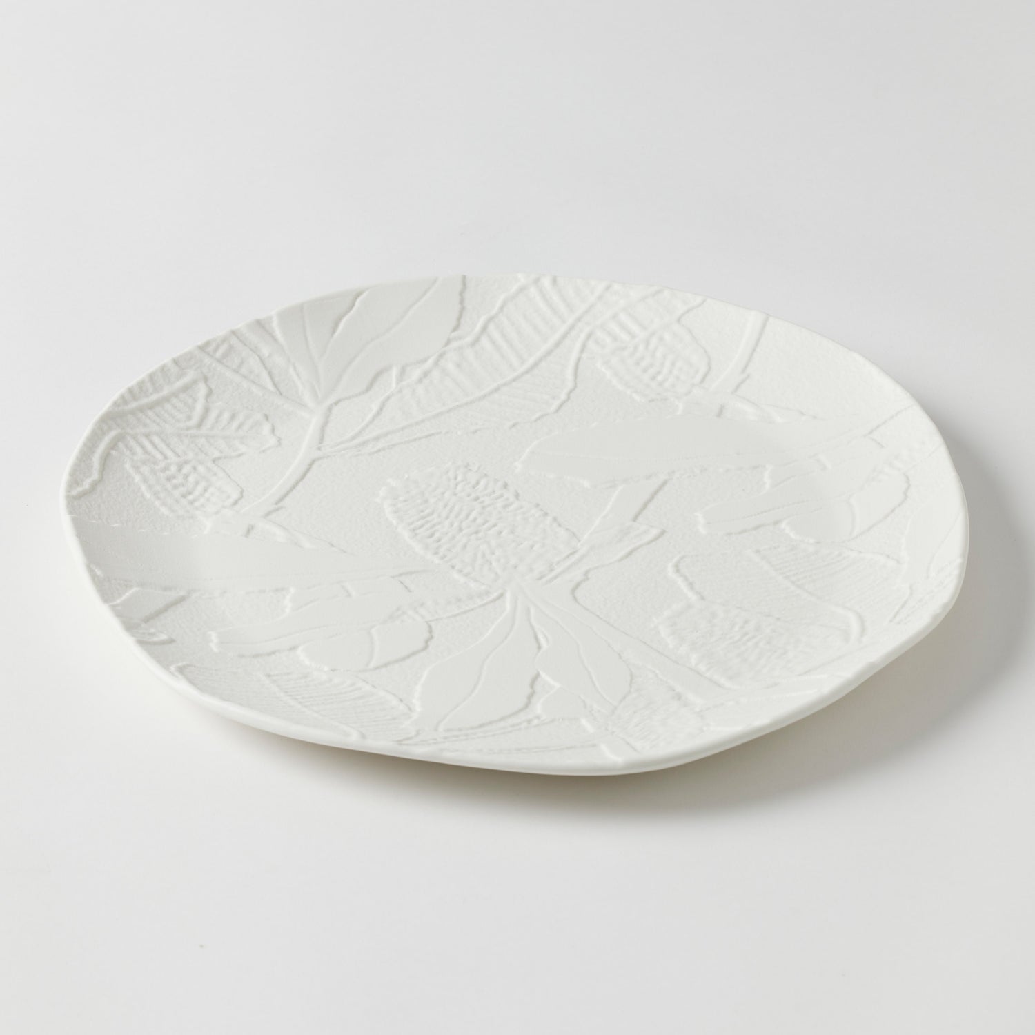 Banksia Round Platter with embossed floral porcelain design