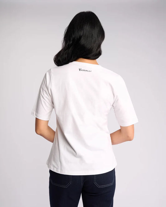 White Vassalli women's relaxed-fit 100% cotton tee.