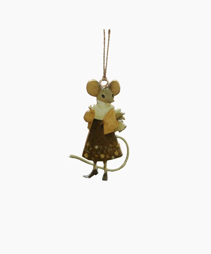 Beatrice Ochre Hanging Mouse – enamel Christmas tree decoration in ochre tones